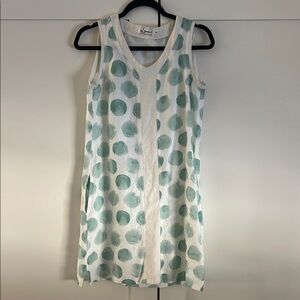 iLinen White and Green Linen Dress
